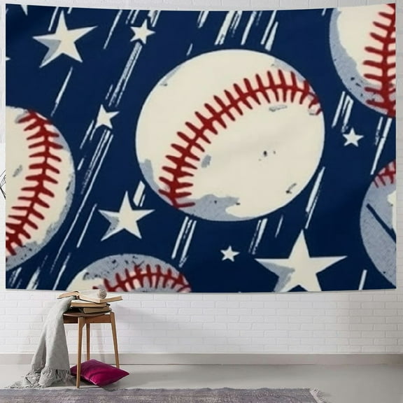 BCIIG Baseball Stars Silk Screen Tapestry Wall Hanging Unique Style Graphic Tapestries Home Wall Decor Art for Living Room Bedroom Apartment Farmhouse Dorm 40x30inch
