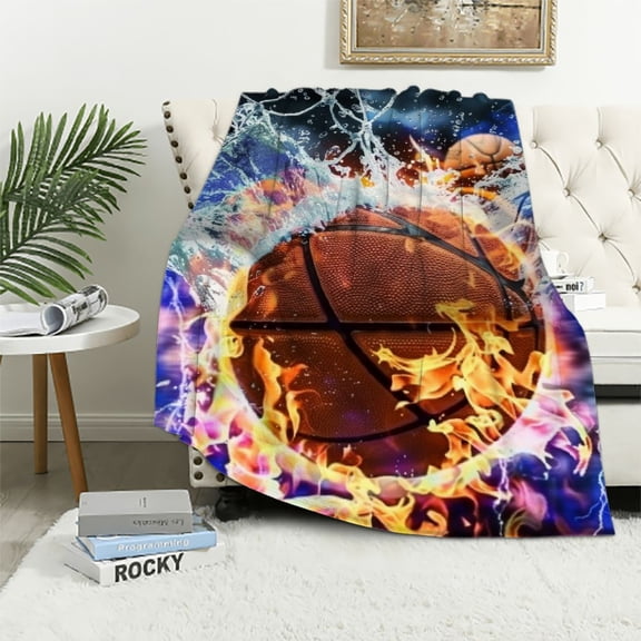BCIIG Basketball Fire Water Warm Lightweight Blanket Soft Fleece Blankets for All Seasons 60x80in