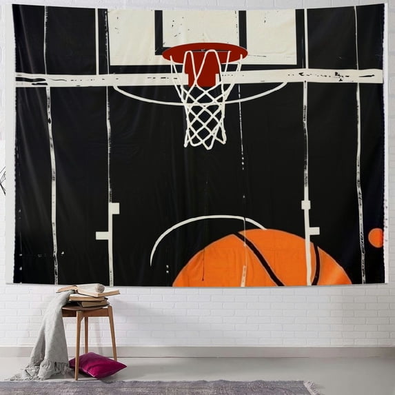 BCIIG Basketball Hoop Court Tapestry Wall Hanging Unique Style Graphic Tapestries Home Wall Decor Art for Living Room Bedroom Apartment Farmhouse Dorm 60x50inch