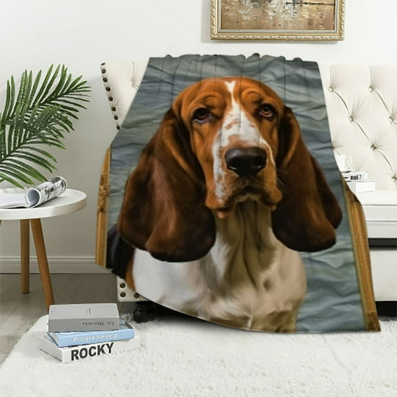 BCIIG Basset Hound Blanket Fleece Throw Blanket for Couch Super Soft Cozy Bed Blanket Lightweight Plush Fuzzy lap Blankets and Throws for Sofa, Gift for Animal Lover 40x50in
