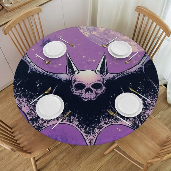 BCIIG Bat Moon Round Tablecloth, Stain-Resistant and Washable, Ideal for Indoor and Outdoor Dining, Halloween Theme for Picnic, Dining, Kitchen, Farmhouse 54"-58