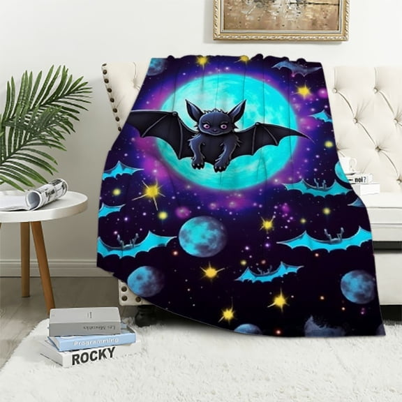 BCIIG Bat Moon Stars Warm Lightweight Blanket Soft Fleece Blankets Throw Blanket for Living Rooms Sofa Decor Cow Gifts All Seasons Halloween Theme 50x60in