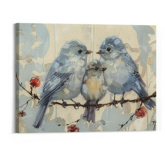 BCIIG Bathroom Bird Picture Decor Wall Art Blue and Gray Painting for Home Bedroom Walls Decoration, Canvas unFramed 20"x16"