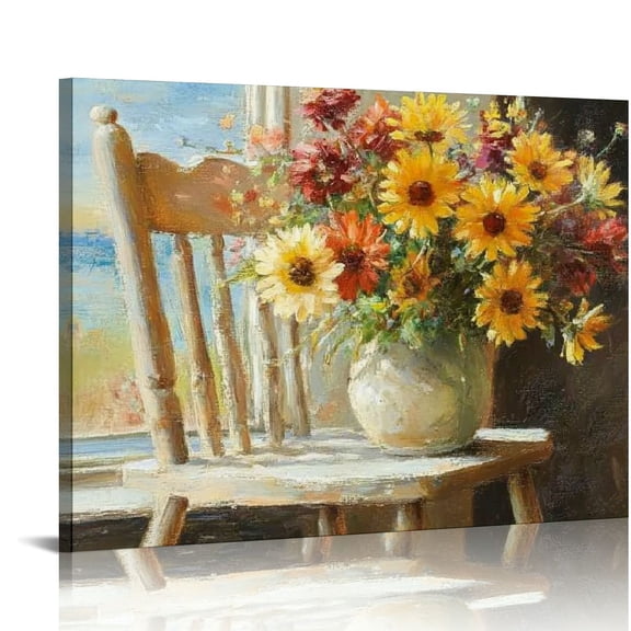 BCIIG Bathroom Decor Canvas Country Farmhouse Wall Decor Sunflower Theme Painting Vintage Picture Artwork Wood  Wall Art Easy to Hang  16x12in