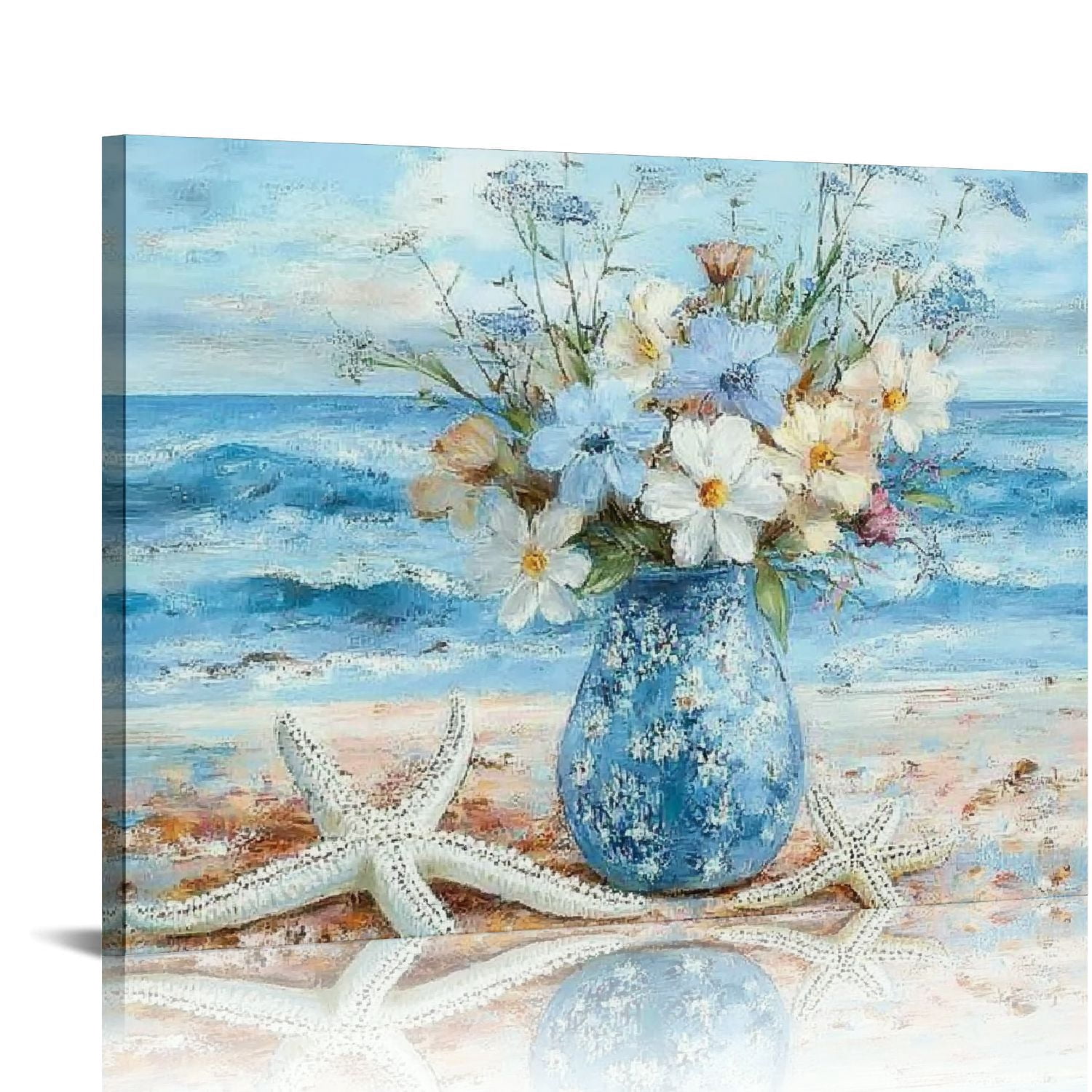 BCIIG Bathroom Decor Wall Art Blue Beach Picture Ocean Theme Flower ...