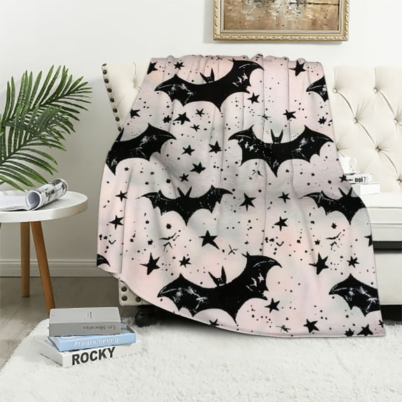 BCIIG Bats Stars Gothic Art Warm Lightweight Blanket Soft Fleece Throw Blanket Living Rooms Sofa Decor Cow Gifts Blanket All Seasons Throw Blanket 40x50in