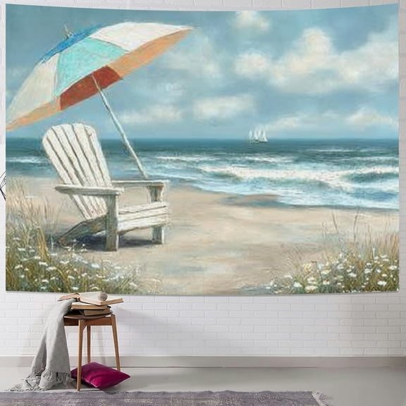 BCIIG Beach Chair Umbrella Ocean Tapestry Wall Hanging Art Decor 40x30inch