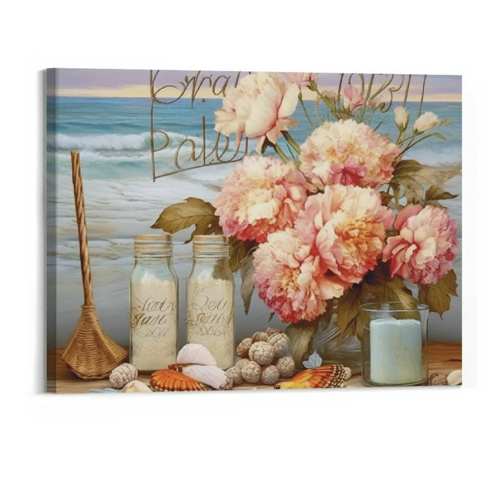 BCIIG Beach Flower Bathroom Wall Art Hummingbirds Floral Pictures Coastal Bathroom Wall Decor ...