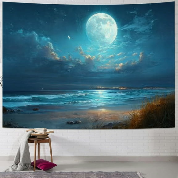 BCIIG Beach Full Moon Fantasy Tapestry Wall Hanging Home Decor 40x30inch
