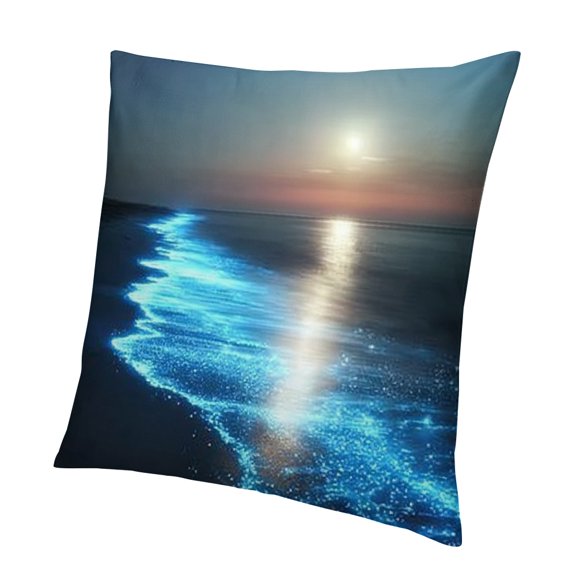 BCIIG Beach Moon Bioluminescence Aesthetic Decorative Pillowcase 12x12in