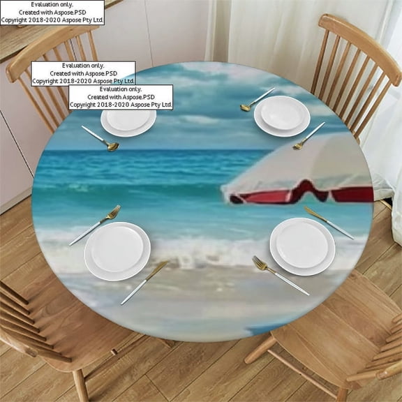 BCIIG Beach Ocean Umbrella Round Tablecloth Stain-Resistant Washable for Indoor Outdoor Restaurants Weddings Parties Camping Kitchen Dining Farmhouse Home Decor 54"-58