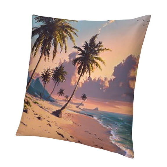 BCIIG Beach Palm Trees Sunset Pillowcase Short Plush Zipper Closure 18x18in