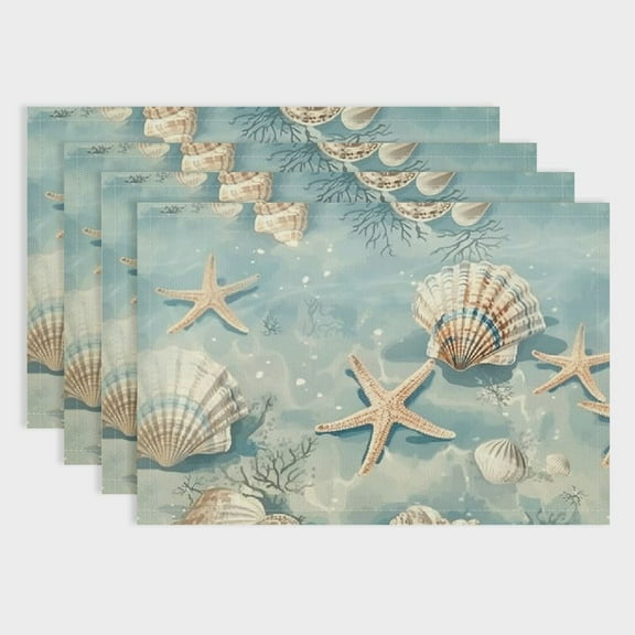 BCIIG Beach Placemats Set of 4 Starfish Seashell Nautical Imitation Linen Placemat Heat Resistant Dining Blue Summer Coastle Table Place Mats Plate Mats for Kitchen Indoor Outdoor Restaurants  18x12in