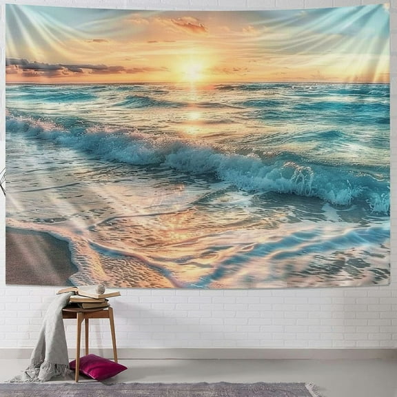 BCIIG  Beach Sunrise Wave Tropical Coastal Ocean Scene Beachy Tapestry Wall Hanging 51Hx59W Inch Sunset Hawaiian Wall Decor Summer Sea Seaside Seashore Skyline for Bedroom Dorm Living Room BB-JWXP