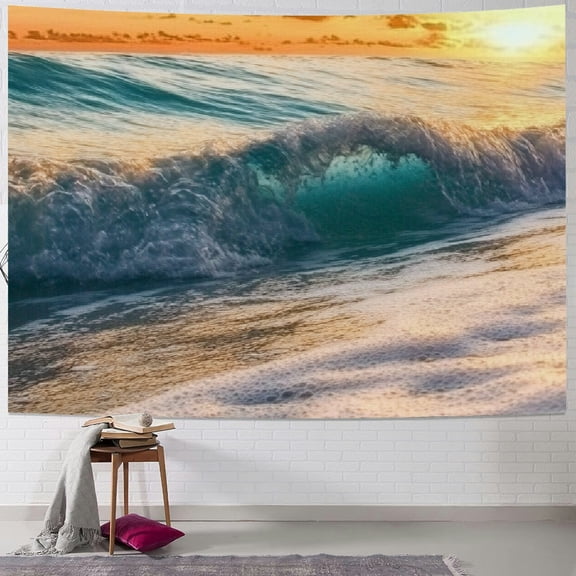 BCIIG Beach Sunrise Waves Tropical Coastal Ocean Style Beach Tapestry Wall Hanging Sunset Wall Tapestry Seaside Beach Bedroom Dormitory Living Room 50x40inch