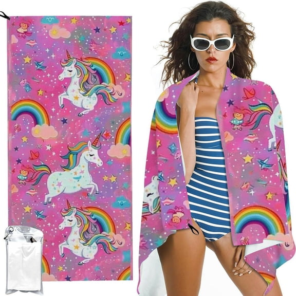 BCIIG Beach Towel Girl Pink Unicorn Beach Towels Blanket Hawaiian Quick Dry Travel Towel Kids Bath Towel Outdoor Pool Travel Accessories, Vacation Holiday Essentials 27.5x55in