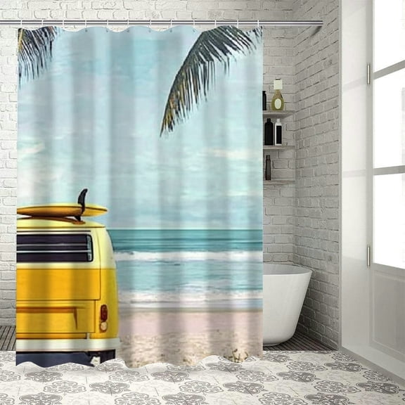BCIIG Beach Vibes Shower Curtain Set 100% Polyester Bathroom Shower Curtain with Hooks 60"x72