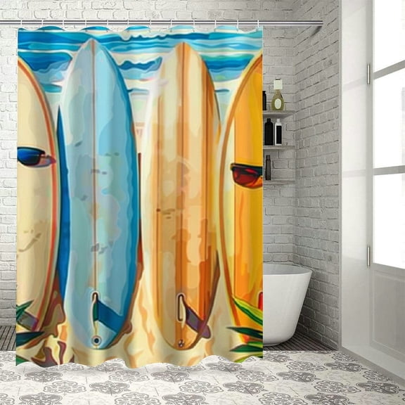 BCIIG Beach Vibes Shower Curtain Set with Hooks for Bathroom Decor 36"x72