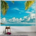 thumbnail image 1 of BCIIG Beach view tapestry, tropical ocean island palm tree seaside tapestry, suitable for living room summer window wall hanging tapestry decoration 40x30inch, 1 of 6