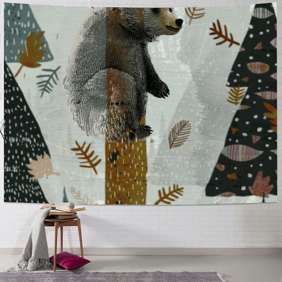 BCIIG Bear Bear-Cub Woods Tapestry Wall Hanging Unique Style Graphic Tapestries Home Wall Decor Art for Living Room Bedroom Dorm Decoration Short Plush 40x30inch