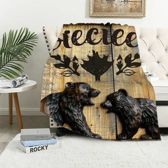 BCIIG Bear Cub Wooden Wall Warm Lightweight Blanket Soft Fleece Blanket All Seasons Throw Blanket Living Rooms Sofa Decor Cow Gifts Blanket 60x80in