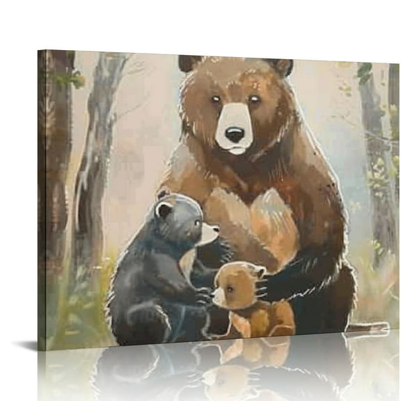 BCIIG Bear Cubs Forest Canvas Wall Art Print for Living Room Bedroom Home Office Decor, High Resolution Image, Handmade Framed Artwork, Waterproof and Tear Resistant 20x16in