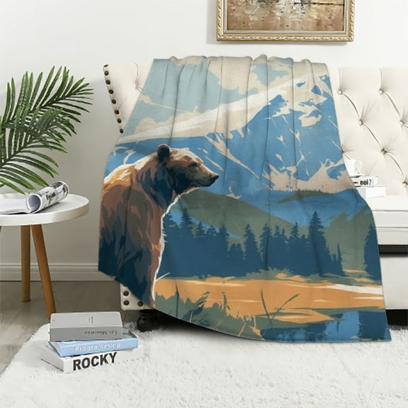 BCIIG Bear Flannel Throw Blanket,Cozy Lightweight Thick Mountain Blanket - Birthday for Women, Men and Kids Bedroom Living Room Couch Sofa Decor 50x60in