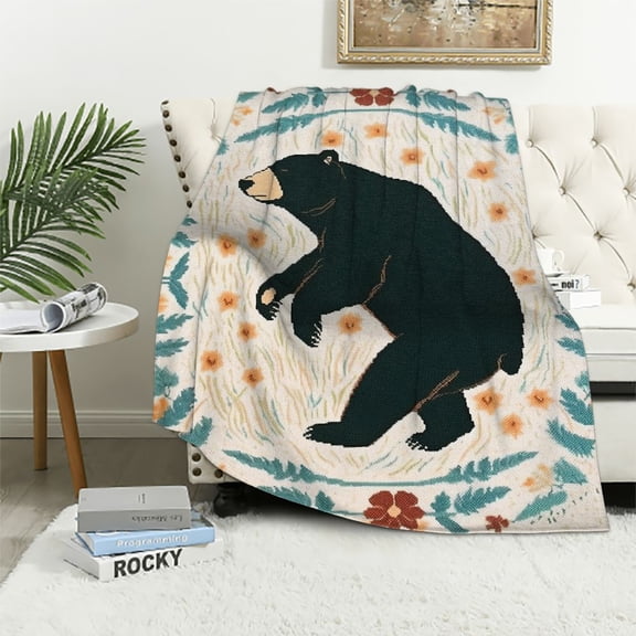 BCIIG Bear Flowers Leaves Warm Lightweight Blanket Soft Fleece Blankets All Seasons Excellent Hand Feel for Living Rooms Sofa Decor Cow Gifts 40x50in