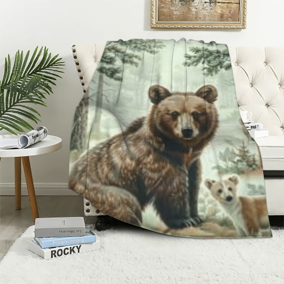 BCIIG Bear Forest Animals Warm Lightweight Blanket Soft Fleece Blankets for All Seasons, Throw Blanket Living Room Sofa Decor Cow Gifts Blanket 40x50in