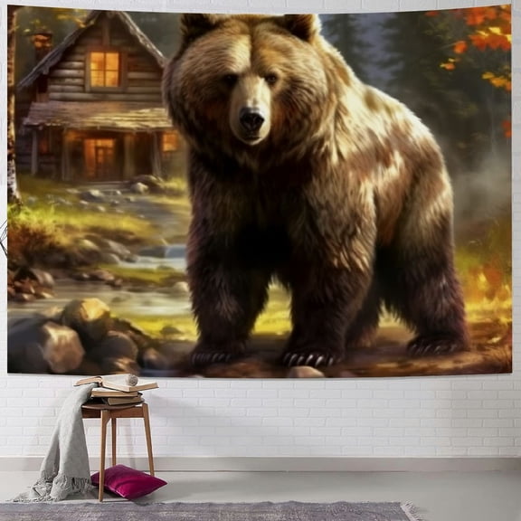 BCIIG Bear Forest Cabin Tapestry Wall Hanging Unique Style Graphic Tapestries for Home Decor in Living Room Bedroom Dorm 40x30inch