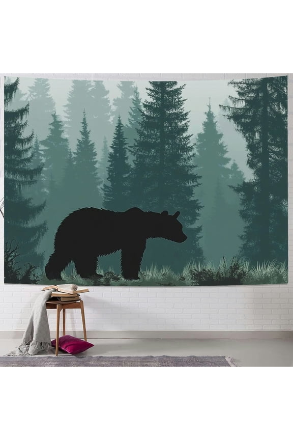 Bear Forest Fog Tapestry Wall Hanging Unique Style for Home Wall Decor Art Living Room Bedroom Dorm 40x30inch