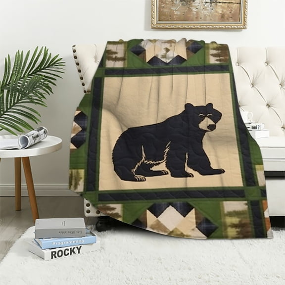 BCIIG Bear Kids Throw Blanket,Bear Claws Animals Hunting Rustic Farmhouse Bed Blanket for Girls Boys Women,Geometric Grid Plaid Patchwork Fleece Blanket,Camo Fuzzy Blanket,Baby 50x60in