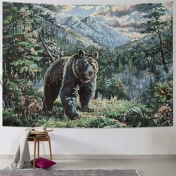 BCIIG Bear Lodge Woven Tapestry Throw Blanket with Fringe Wall Hanging Art Handicrafts Jacquard Multipurpose Soft Travel Mat