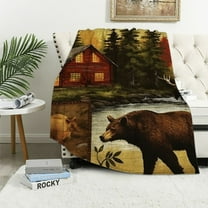 BCIIG Bear Moose Cabin Warm Lightweight Blanket Soft Fleece Blankets All Seasons Throw Blanket Living Rooms Sofa Decor Cow Gifts Blanket 40x50in