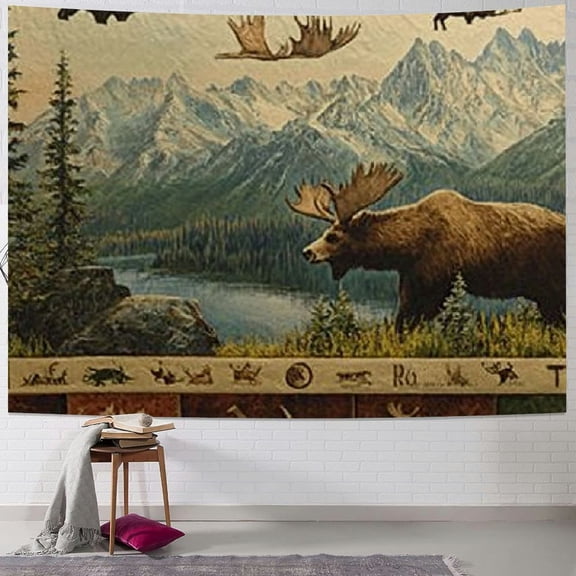 BCIIG Bear Moose Mountains Tapestry Wall Hanging Graphic Tapestries Home Wall Decor for Living Room Bedroom Farmhouse Dorm - Soft Lightweight Fabric 40x30inch