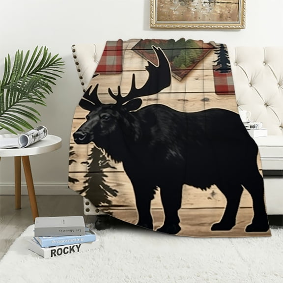 BCIIG Bear Moose Wood Panel Warm Lightweight Blanket Soft Fleece Blanket Throw Blanket for Living Rooms Sofa Decor Cow Gifts All Seasons Flannel Material Blanket 50x60in