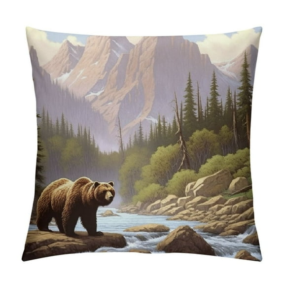 BCIIG Bear Mountain Forest Decorative Throw Pillow Cover Short Plush 18x18in