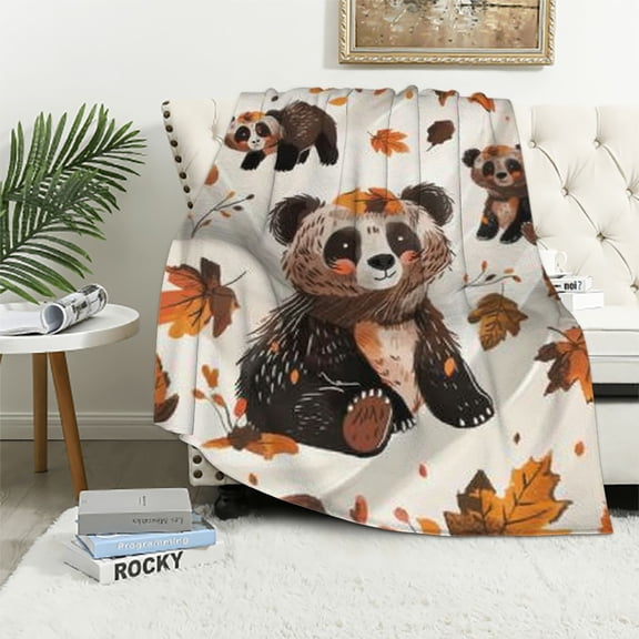 BCIIG Bear Pattern Blanket Gifts, Cozy Autumn Bears with Leaves Fleece Throw, Soft Lightweight Blanket for Kids and Nature Lovers, Perfect for Bedroom, Living Room Decor 50x60in