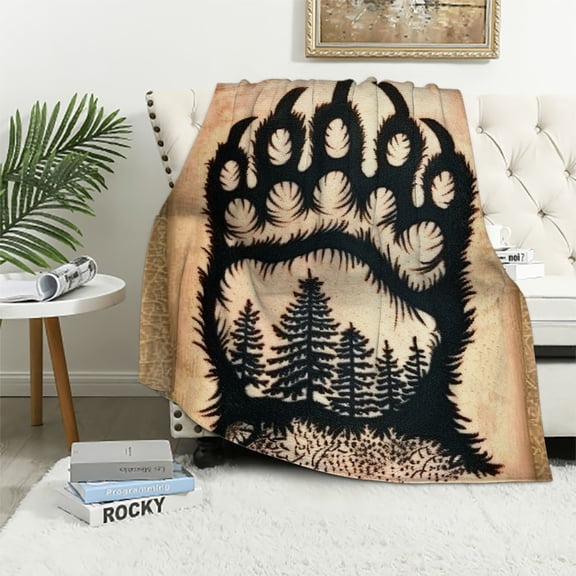 BCIIG Bear Paw Forest Scene Tattoo Warm Lightweight Blanket Soft Fleece Blankets Throw Blanket for Living Rooms Sofa Decor Cow Gifts All Seasons Excellent Hand Feel Gifts 50x60in