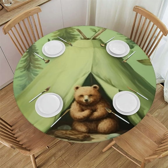 BCIIG Bear Tent Forest Round Table Cover, Stain Resistant & Washable, Indoor Outdoor Tablecloth for Kitchen Dining Wedding Parties, Multiple Sizes, Home Kitchen Outdoor Decoration