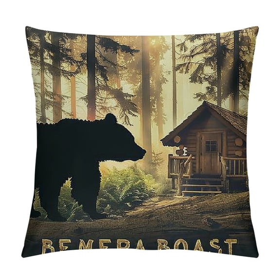BCIIG Bear Woods Cabin Graphic Decorative Cushion Throw Pillow Cover for Home Sofa Couch Living Room Bed - Square Aesthetic Decor 1PC 20x20in