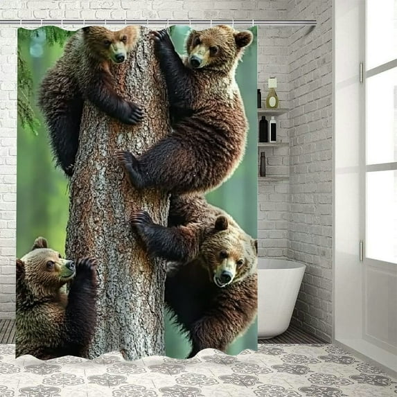 BCIIG Bears Tree Wildlife Shower Curtain Set with Hooks 100% Polyester 60"x72
