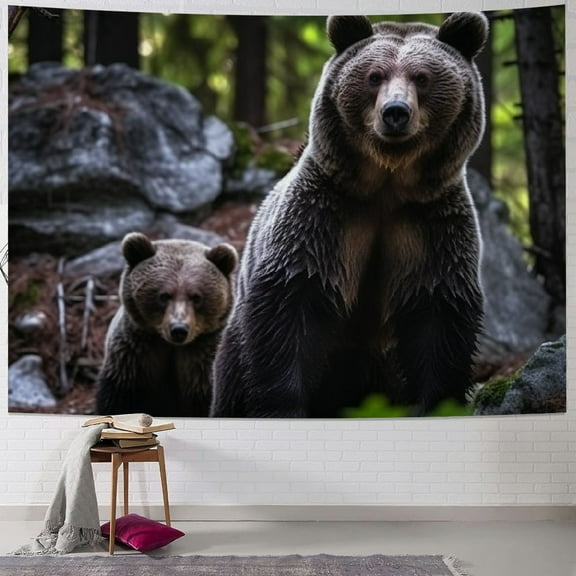 BCIIG Bears Woods Wildlife Photography Tapestry Wall Hanging Unique Style for Home Wall Decor Art Living Room Bedroom Apartment Farmhouse Dorm 40x60inch