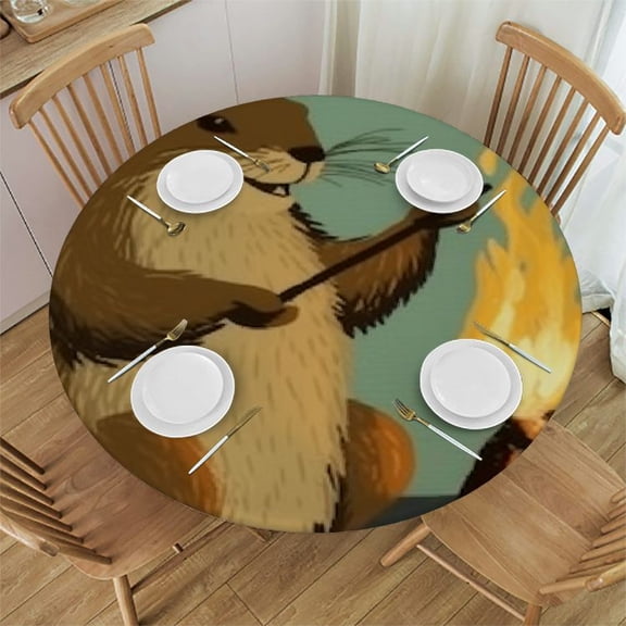 BCIIG Beaver Campfire Round Tablecloth 100% Polyester Stain-Resistant Washable for Indoor Outdoor Restaurant Wedding Party Picnic Dining Kitchen Farmhouse - Multiple Sizes Available 31"-35
