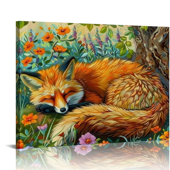 BCIIG Bedroom Wall Art Farmhouse Fox Wall Decor Rustic Country Fox Pictures Canvas Print Forest Wild Animal Painting Modern Home Artwork Decorations For Bathroom Bedroom Kitchen Office 20x16in
