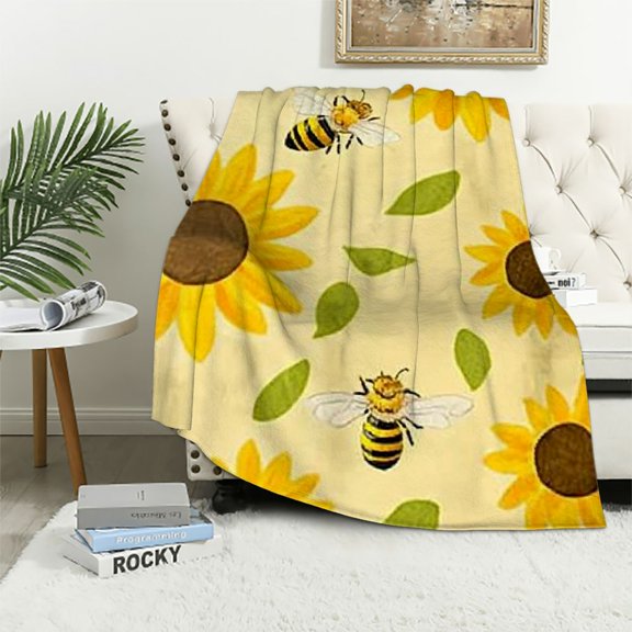 BCIIG Bee Blanket Gifts Cute Throw Blanket for Women & Girls - Beige Soft Fuzzy Plush Blankets for Couch, Sofa 60x80in