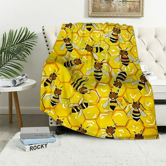 BCIIG Bee Blanket Gifts  Cute Throw Blanket for Women &amp; Girls - Yellow Soft Fuzzy Plush Blankets for Couch, Sofa 40x50in