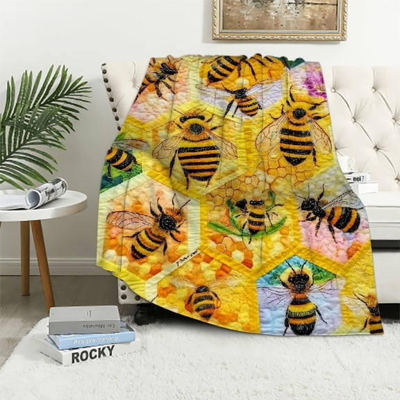 BCIIG Bee Blanket,Honey Bee Decor Throw Blankets Honeycomb Cute Bee Yellow Throw Blanket Cozy Blanket Soft Warm Plush Lightweight Blanket for Girls Boys Baby Kids Women Couch Bedding 50x60in