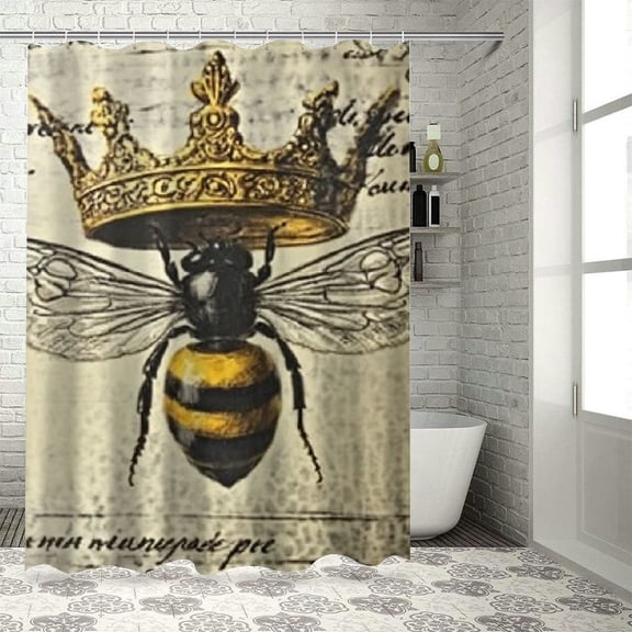 BCIIG Bee Crown Bathroom Decor Set Polyester Fabric Fashion Shower Curtain with Hooks 36"x72