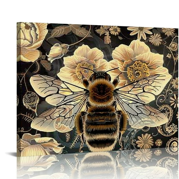 BCIIG Bee Decor Wall Art Golden Bee Wall Decor Golden Bee Bee Pictures for Wall Bee Canvas Print Painting Artwork for Bathroom Bedroom Living Room  16x12in